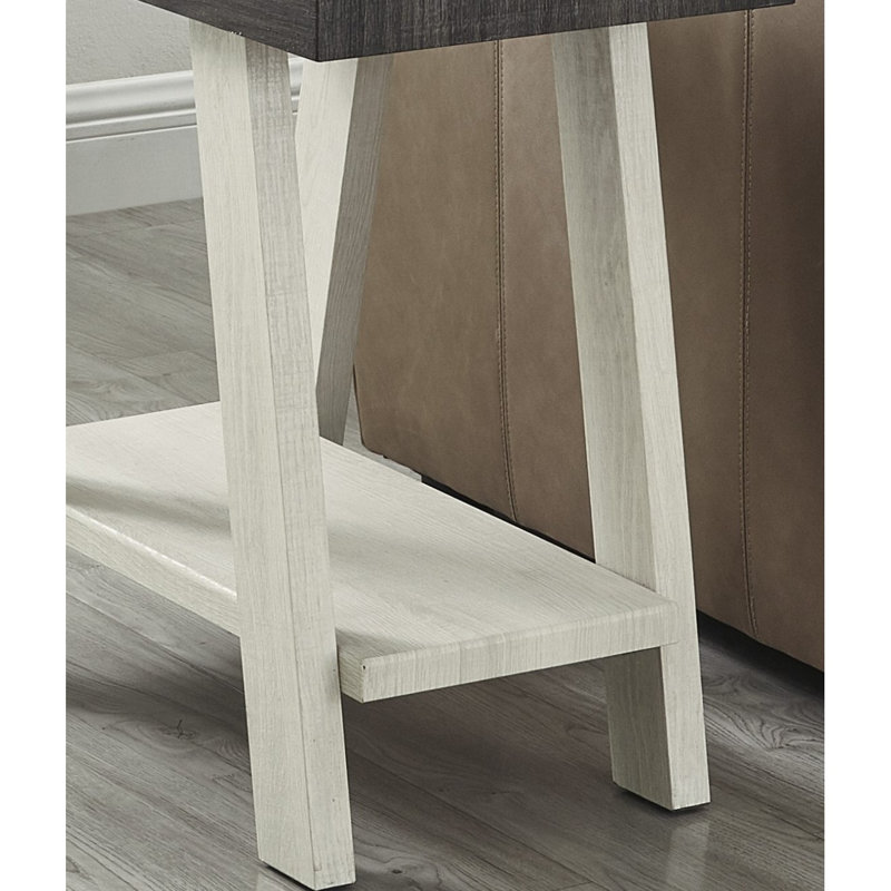 Table de bout avec rangement Angeleca, H 23 po x l 24 po x P 22 po, Blanc clair / brun