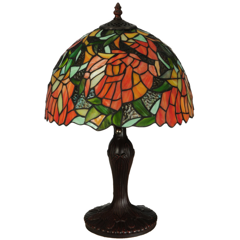 Tiffany Style Stained Glass Table Lamp with Bronze Base