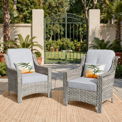 Emanuell 2 - Person Outdoor Wicker Chairs, All Weather Rattan Chairs 2-Seater with Comfy Cushions