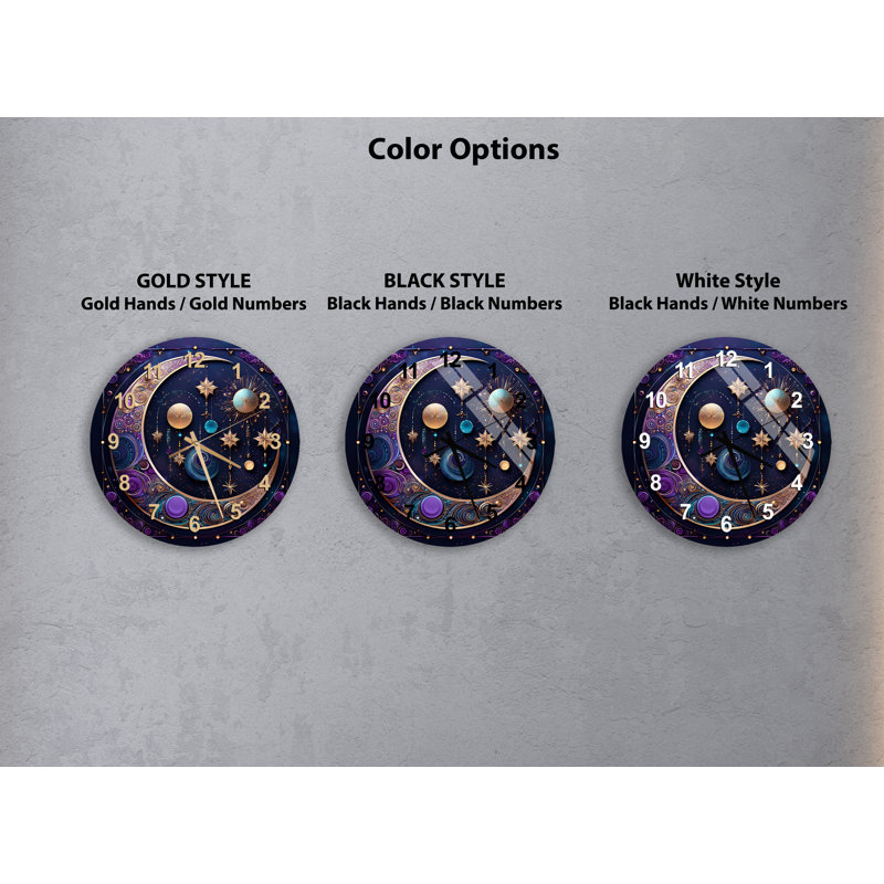 Horloge murale silencieuse en verre trempé 24 po Mystical, Noir