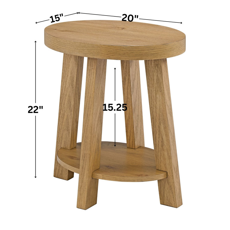 Wiese Wood Oval End Table With Shelf, Prairie Oak Natural