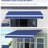 Retractable Awning For Patio, Dark Blue. & Water. Silent Manual Crank. Reduces Heat. Fits Various Surfaces. Deck, Balcony, Yard Patio 8'. Crank Handle, Frame, Blue