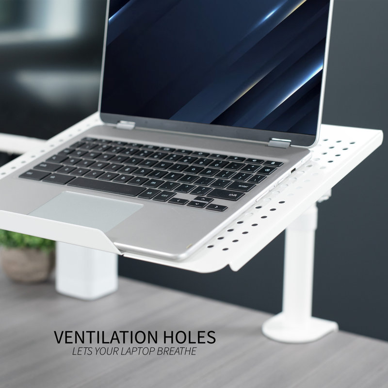 White Adjustable Laptop Desk Mount with C-Clamp and Grommet