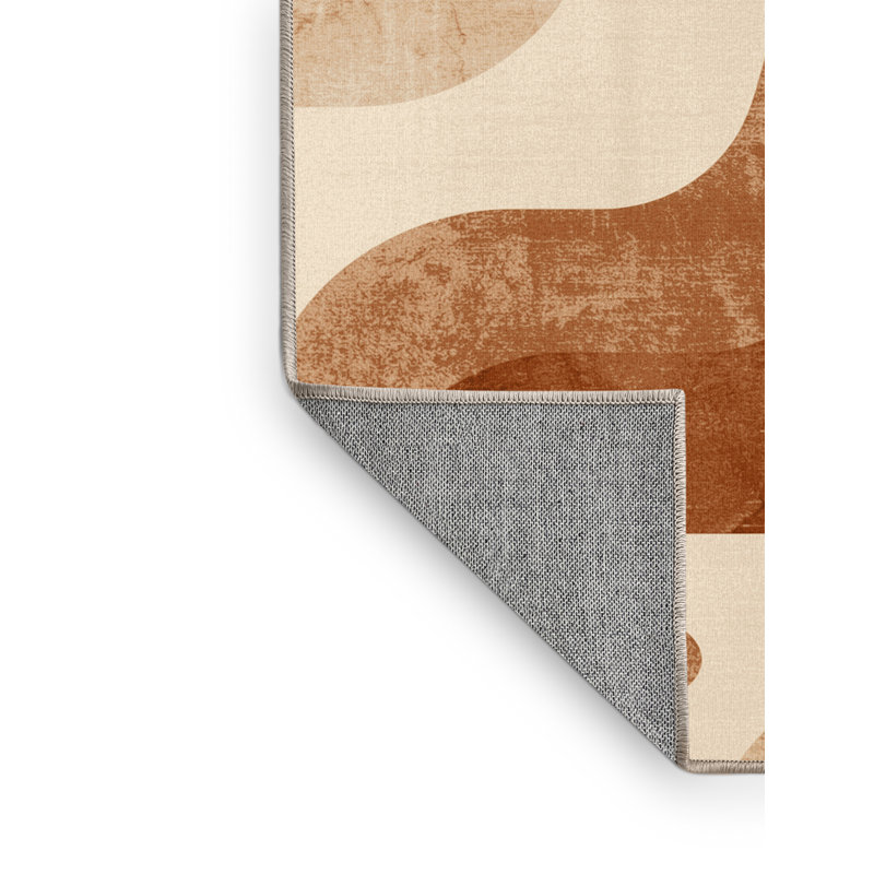 Machine Washable Mendon Skateboard Modern Abstract Rug in Beige – Beige Binding, 2x5