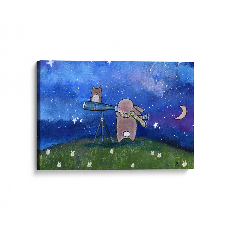 Nuit des lapins aux étoiles, Toile tendue sur cadre, H 12 po x l 18 po, Ne s’applique pas