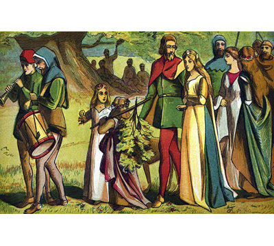 Flute Player and Drummer Lead Two Children by Kronheim and Dalziels Painting Print