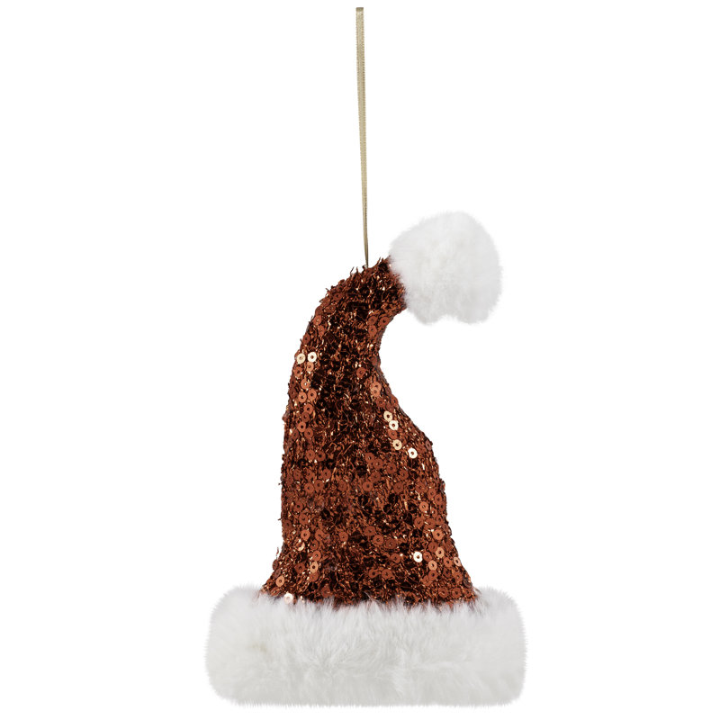 Sequined Santa Hat With Plush Trim Christmas Ornament - 8.5" - Red