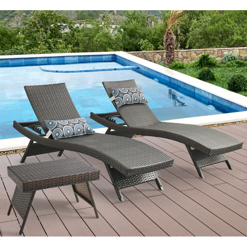 Ensemble 3 pièces de chaises longues d'extérieur