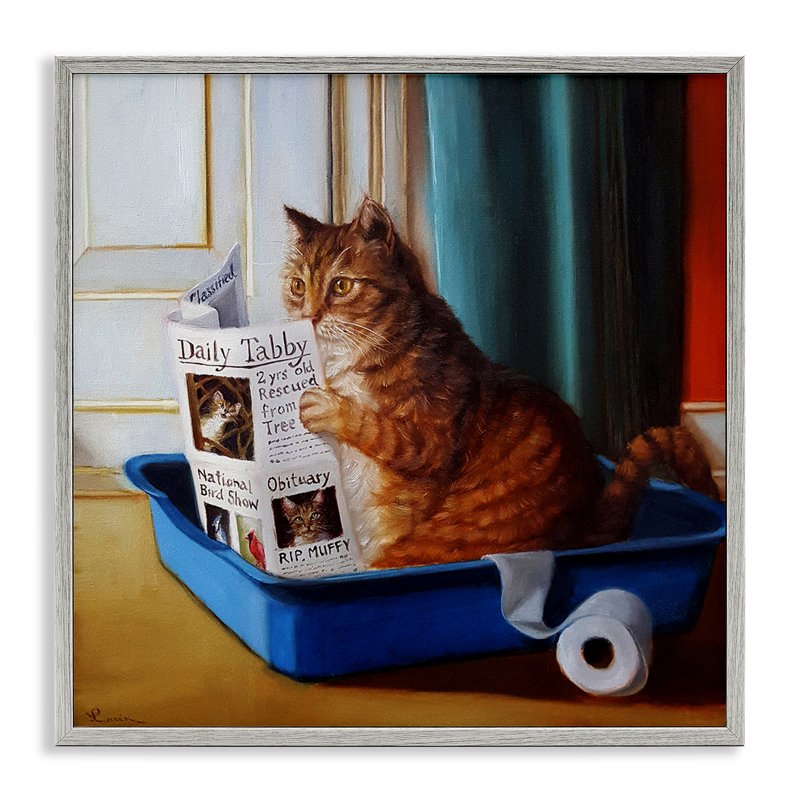 Litière lisant un chat amusant par Lucia Heffernan - Peinture, Estampe numérique Farmhouse, H 17 po x l 17 po