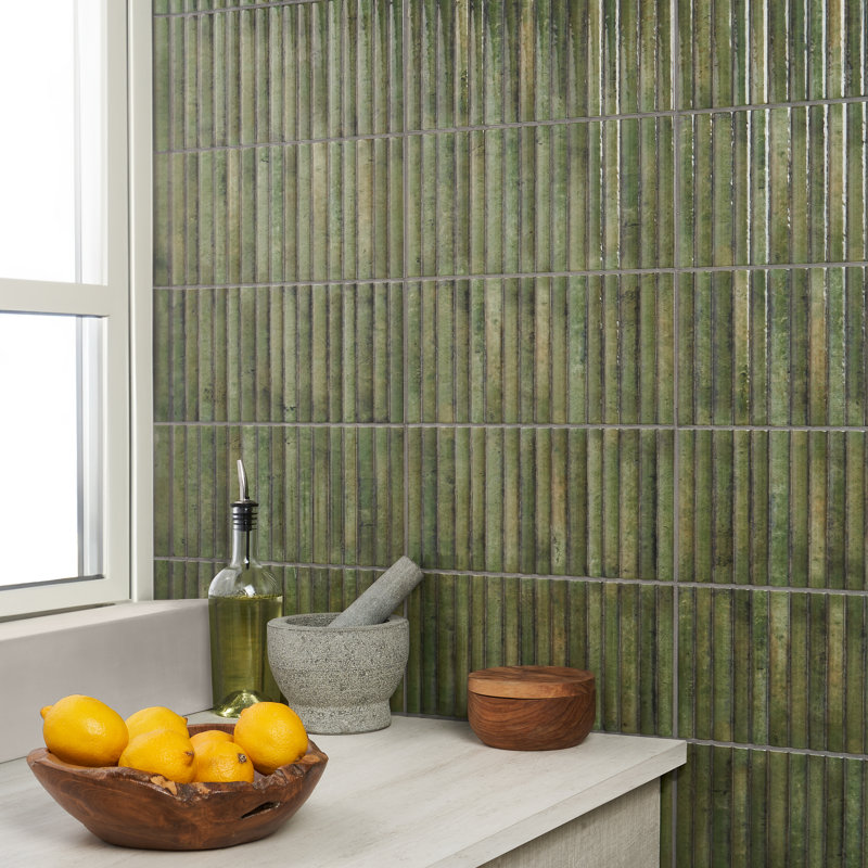 Canu 5.9 In. x 11.81 In. Polished Fluted Ceramic Subway Wall Tile (9.68 Sq. Ft. / Case), Green
