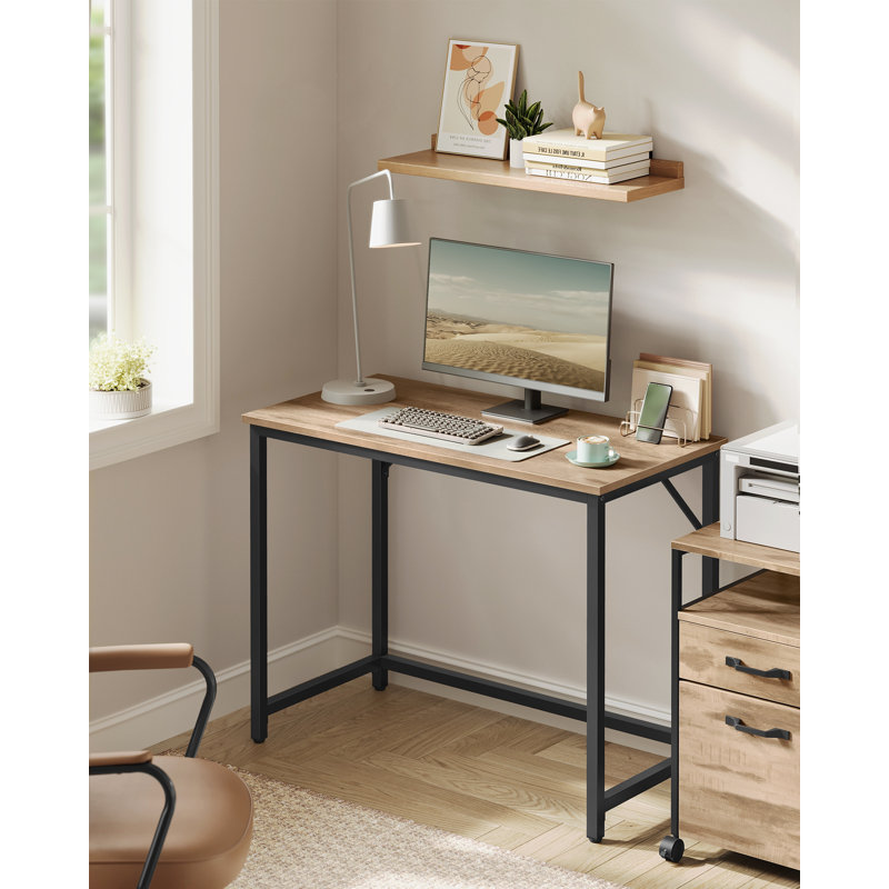 Jana Metal Top Writing Desk, 76cm H x 100cm W x 50cm D, Camel Brown/Black