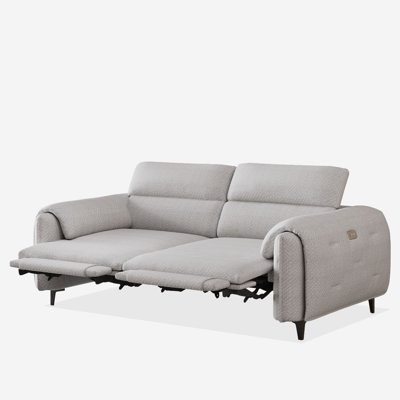 Attalia 74.8-Inch 3D Velvet Fabric Pillow Arm Dual Motor Reclining Sofa with Adjustable Headrest and USB Port