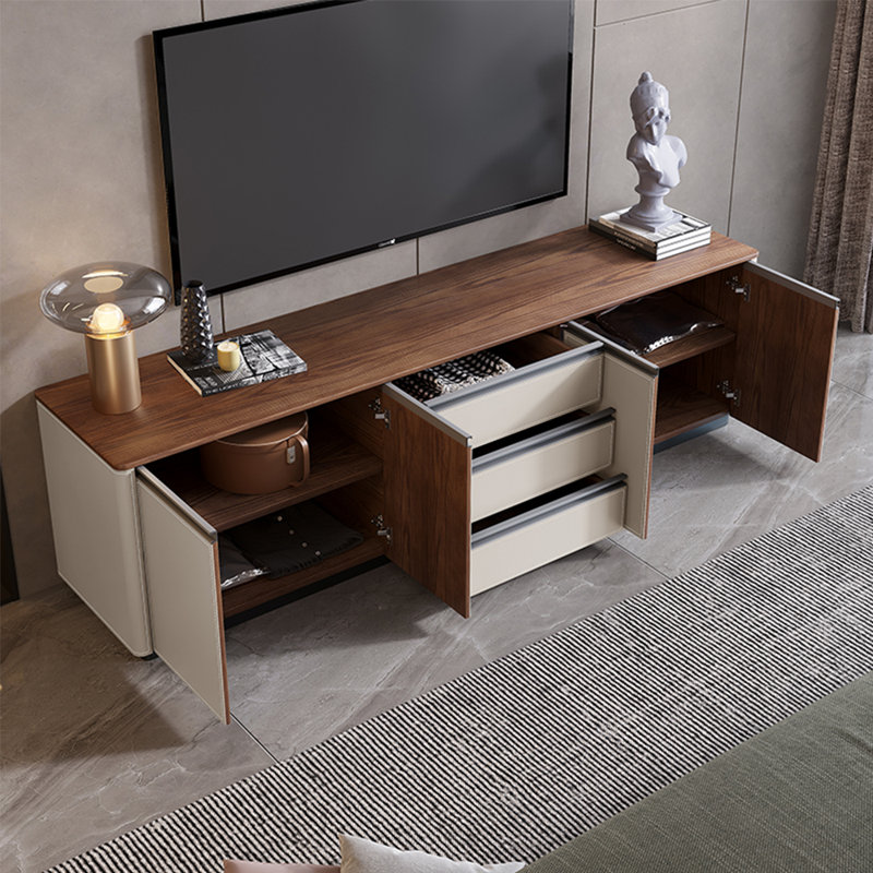Meuble télé haut de gamme sur pied, 23.62"H x 94.49"W x 13.78"D, Beige