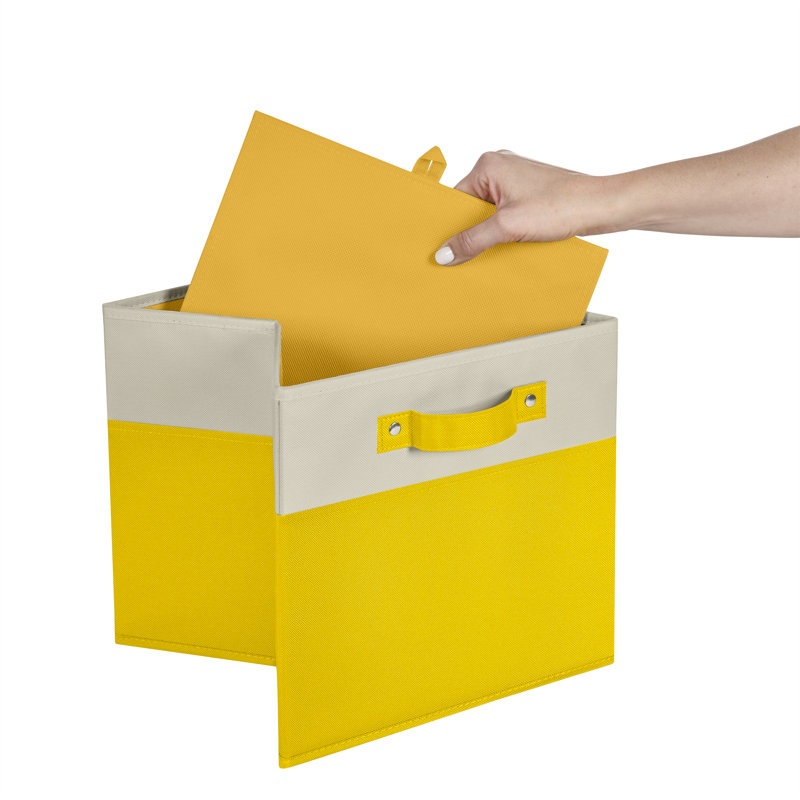 RiverRidge Kids 2pc Two-Tone Fabric Collapsbilble Cube Storage Organizers with Handles, Yellow