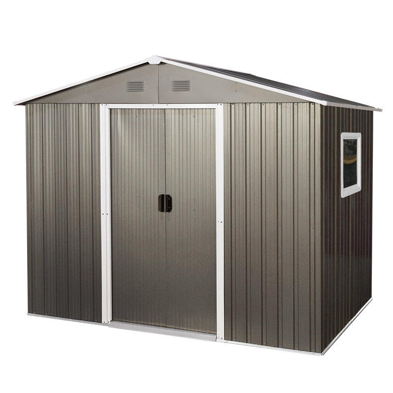 8ft X 6ft Outdoor Metal Shed, Coffee. Galvanized Iron Construction For Durability, Painted Panels, Punched Vents Ventilation. Sliding Doors & Padlock. Easy Assembly. Resistance Shed In Robust