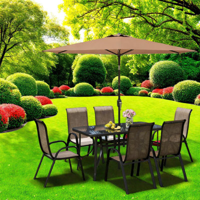 Ensembles de salle à manger de patio moderne en métal avec verre trempé, idéal pour les réceptions en famille