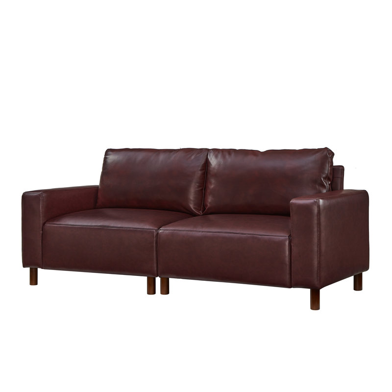 79" Faux Leather Square Arm Sofa, Burgundy