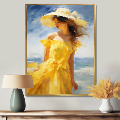 «Ocean Girl Yellow Dress Summer Hat - Modern Woman», art mural