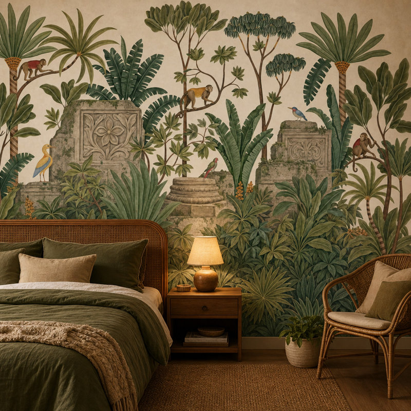 Papier peint jungle tropicale, 100 po x 96 po, Non tissé