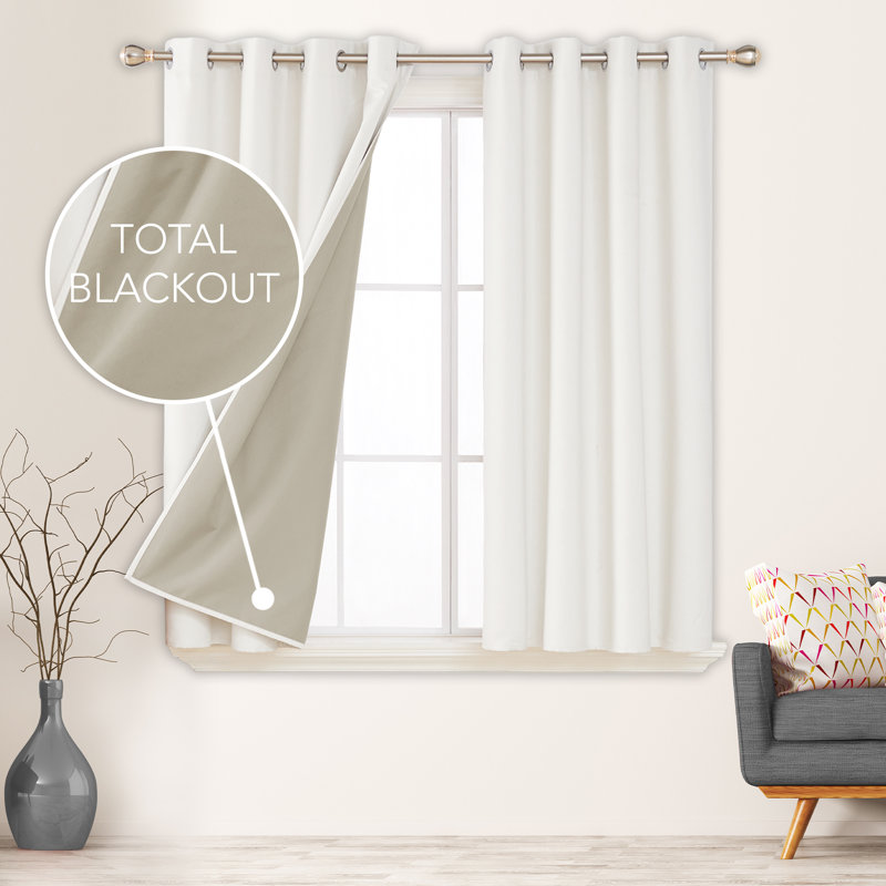 Lythrodontas Faux Linen Total Blackout Curtain Panels, 52" W x 54" H, Cream White