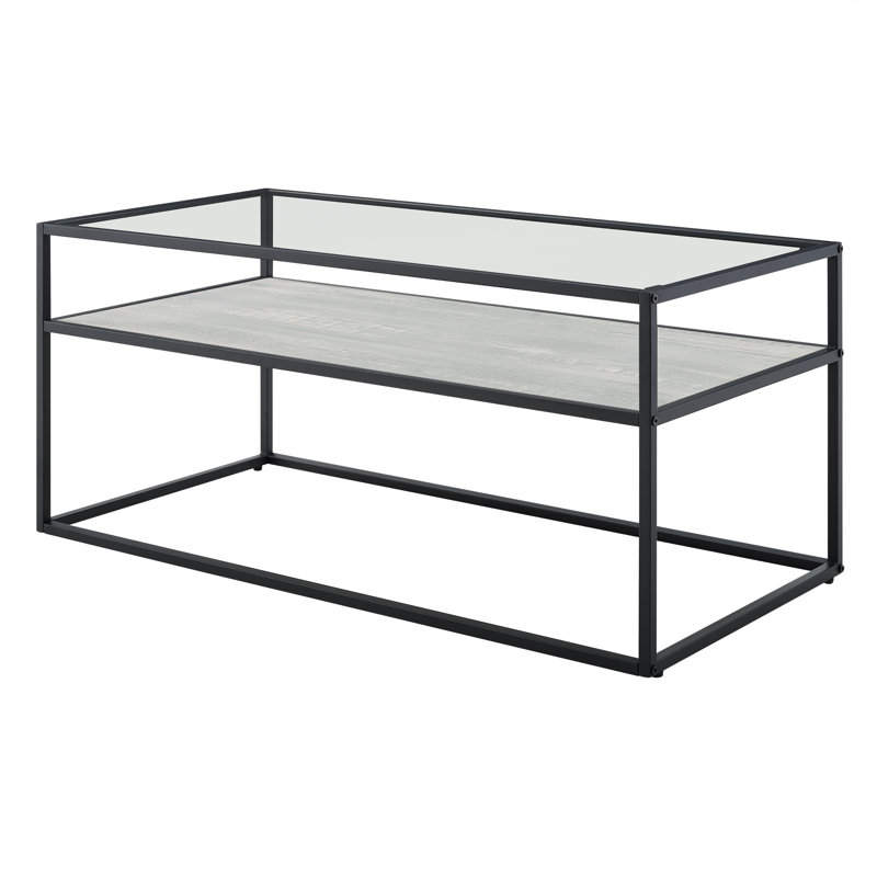 Ugarte Frame Coffee Table with Storage, White Marble/Dark Concrete