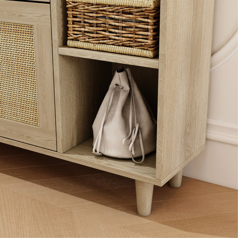 Range-chaussures avec 3 tiroirs rabattables et trous de ventilation autoportants pour le rangement, Bois naturel