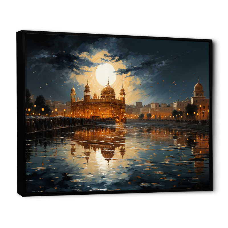 Hinduisim Golden Temple I - Hindouisme, art mural, H 30 po x l 40 po x P 1,5 po, Cadre flottant noir