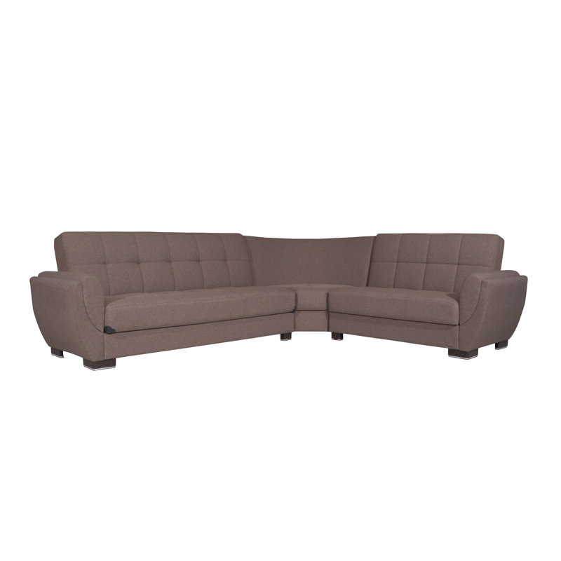 Canapé-lit modulaire réversible en L Annalice Air avec sièges de rangement pour le salon, Microfibre / microsuède beige foncé