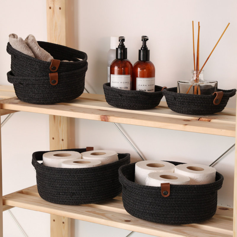 Ebern Designs Cotton Decorative Basket, Black