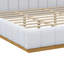 Lit plateforme moderne avec profil bas, structure rembourrée et base en bois