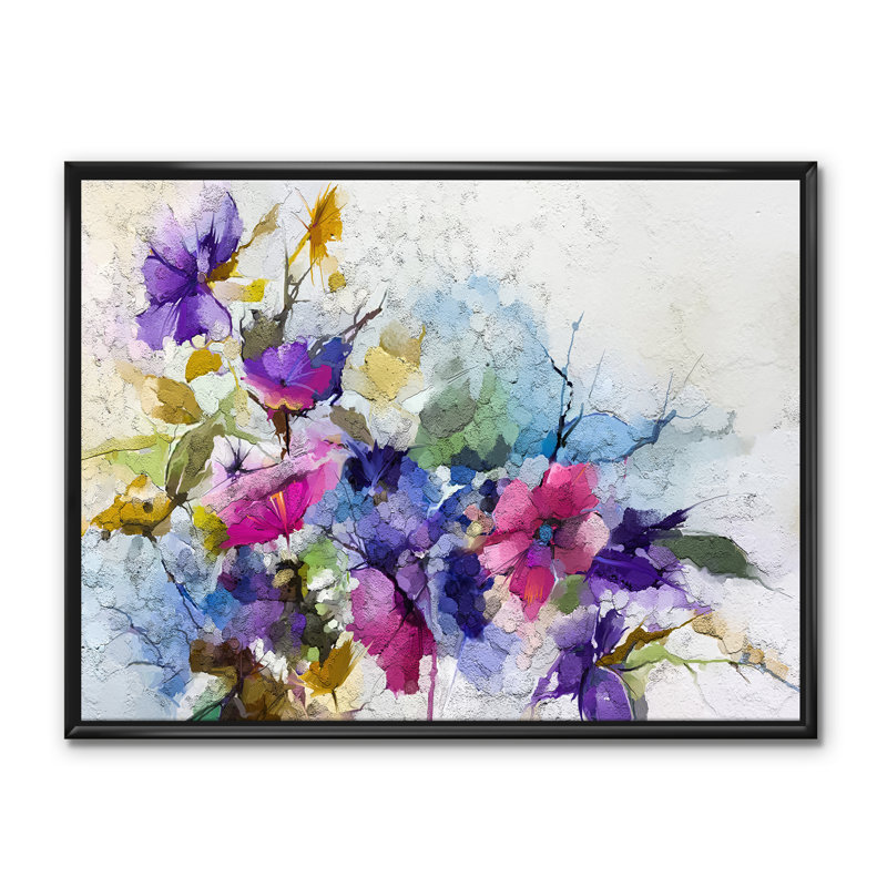 Mauve, jaune et bleu abstrait, composition de fleurs I - reproduction d'art sur toile, H 12 po x l 20 po x p 1 po