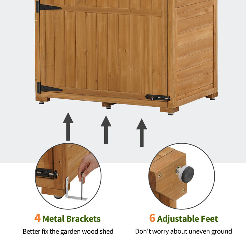 Natural Fir Wood Lockable Outdoor Storage Shed with Folding Table