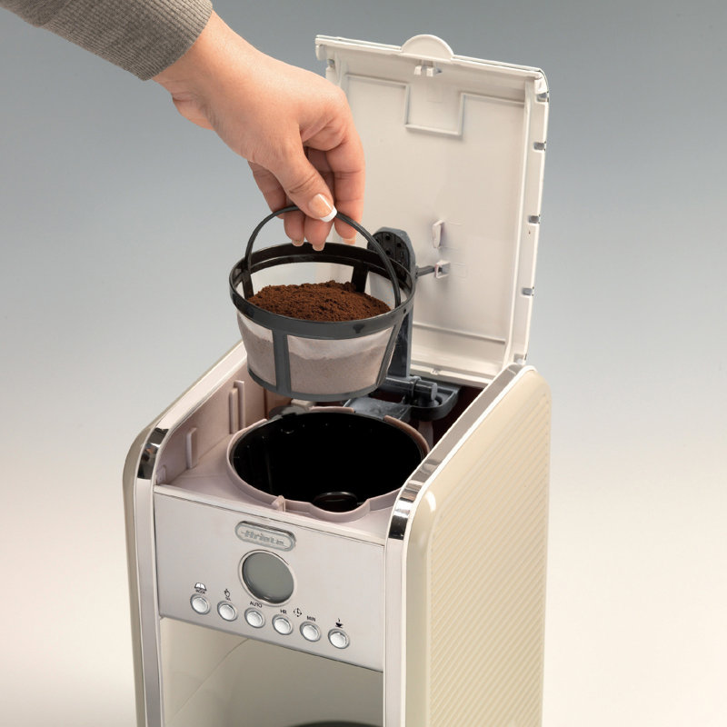 Ariete Vintage 1.7L Stainless Steel Dome Kettle with 2 Slice Toaster and 12 Cup Coffee Machine Set, Cream