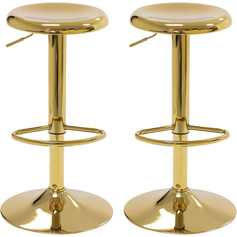 Ensemble de 2 tabourets de bar pivotants réglables à hauteur de comptoir, sans dossier, or, Doré