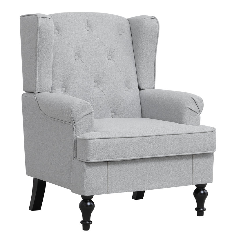 Upholsterd Wingback Armchair, Light Gray Linen Blend