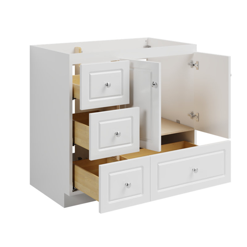 Ultraline 36 in. W x 21 in. D x 34.5 in. H Bath Vanity Cabinet without Top in Winterset, Satin white