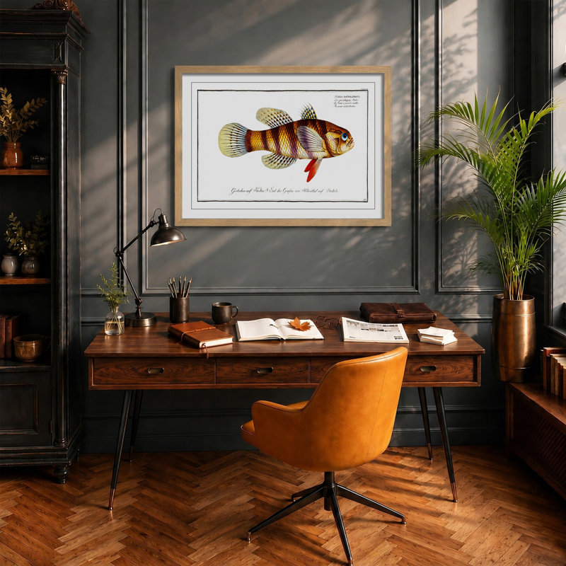 Great-Scaled Umber Fish by M.E. Bloch - Framed Print, 36cm H x 48cm W x 2cm D, Oak Framed