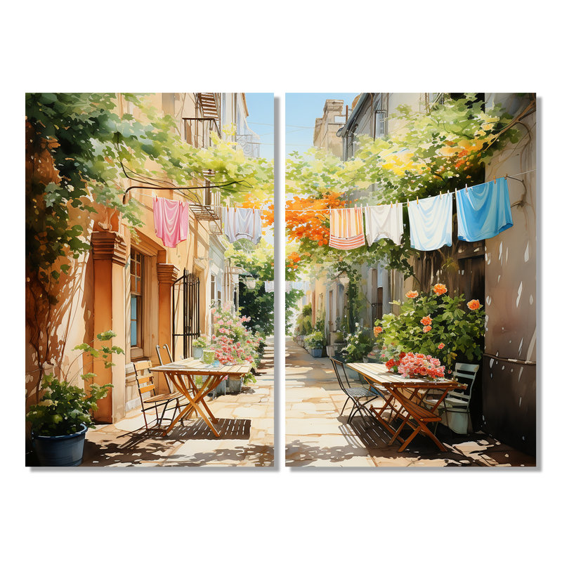 Jour de lessive en Italie III - Illustration, art mural, H 36 po x l 48 po, Toile tendue, Ne s’applique pas