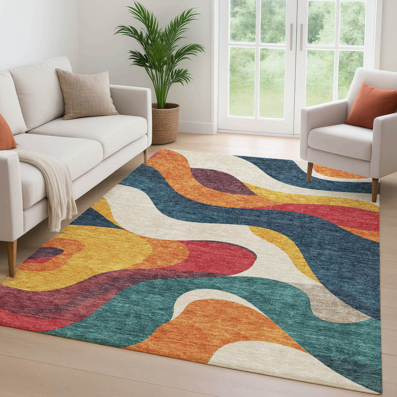 Premium Machine Washable Mayfield AMF2186 swirls Rug, 3' x 5', Orange