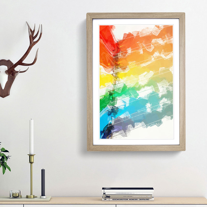 Bars of the Rainbow in Abstract - Picture Frame Graphic Art Print, 87cm H x 62cm W x 2cm D, Oak Framed
