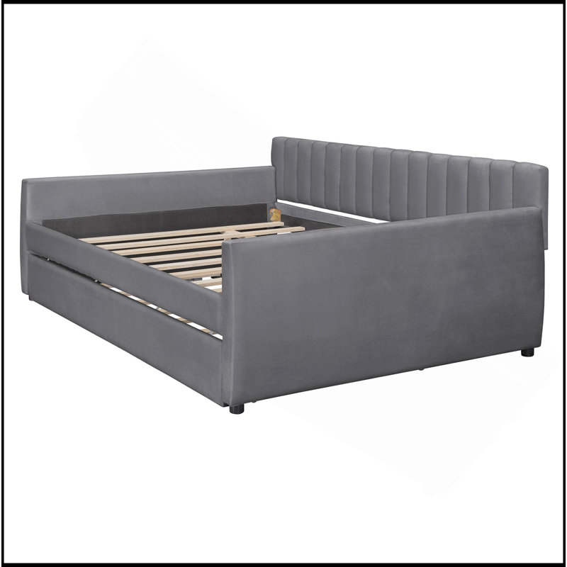 Upholstered Daybed With Trundle, Gray, Twin