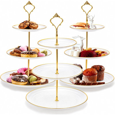 3 Pack 3 Tier Round Plastic Cupcake Stand, White Dessert Serving Tray for Cookies & Candy, Buffet Display for Tea Party, Baby Shower, Wedding, Birthday, Christmas