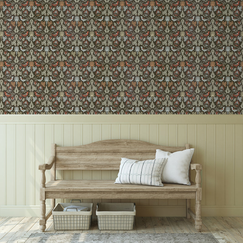 Yuki Osada Damask Wallpaper Double Roll, Burnt Umber