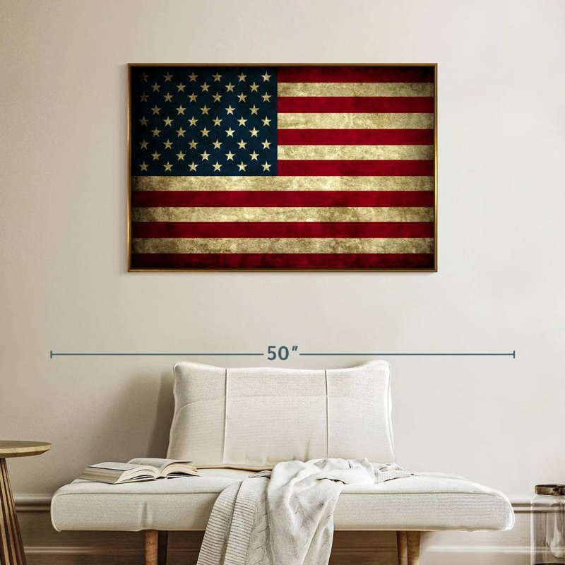 Drapeau rétro des États-Unis, Cadre flottant doré, 40 po x 27 po