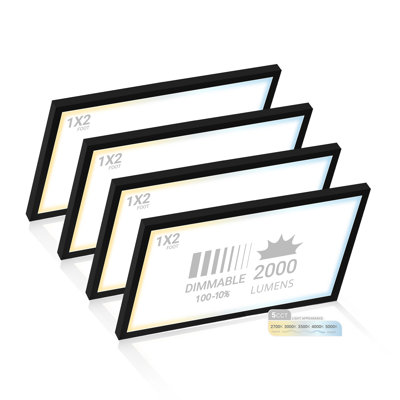 Luminaire troffer à écran plat DEL 4 lumières NUWATT, puissance et couleur sélectionnables 40W / 30W / 20W, CCT 3000K / 3500K / 4000K / 5000K / 6500K, 4400LM, 0-10V à intensité variable, 120V-277V, homologué ETL