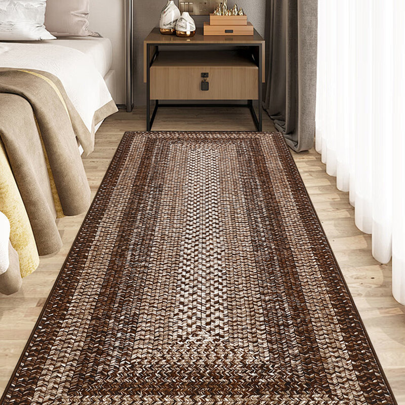 2x6 Runner Braided Rug, Washable Area Rug for Living Room, Vintage Accent Rug, Braided Print Carpet, Low Pile Non-Shedding Kitchen Rugs with Non Slip Backing, Aesthetic Foldable Brown Rug