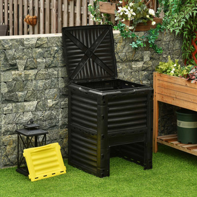 Compost Bin 80 Gallon - Improve Soil Health Easily Great Aeration And Circulation Easy To Build, Yellow Container Reduce Waste Output Feature Assembly,