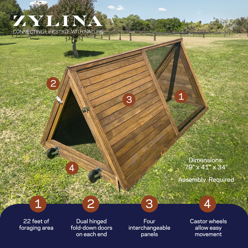 Small Brown Wooden Mobile Chicken Coop with Caster Wheels