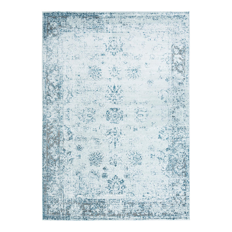 Tapis Brandt, Rectangle 10 pi x 14 pi 1 po, Non, Bleu clair / Bleu marine