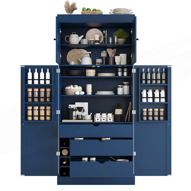 Garde-manger autoportant, armoire de rangement style Shaker moderne, Bleu